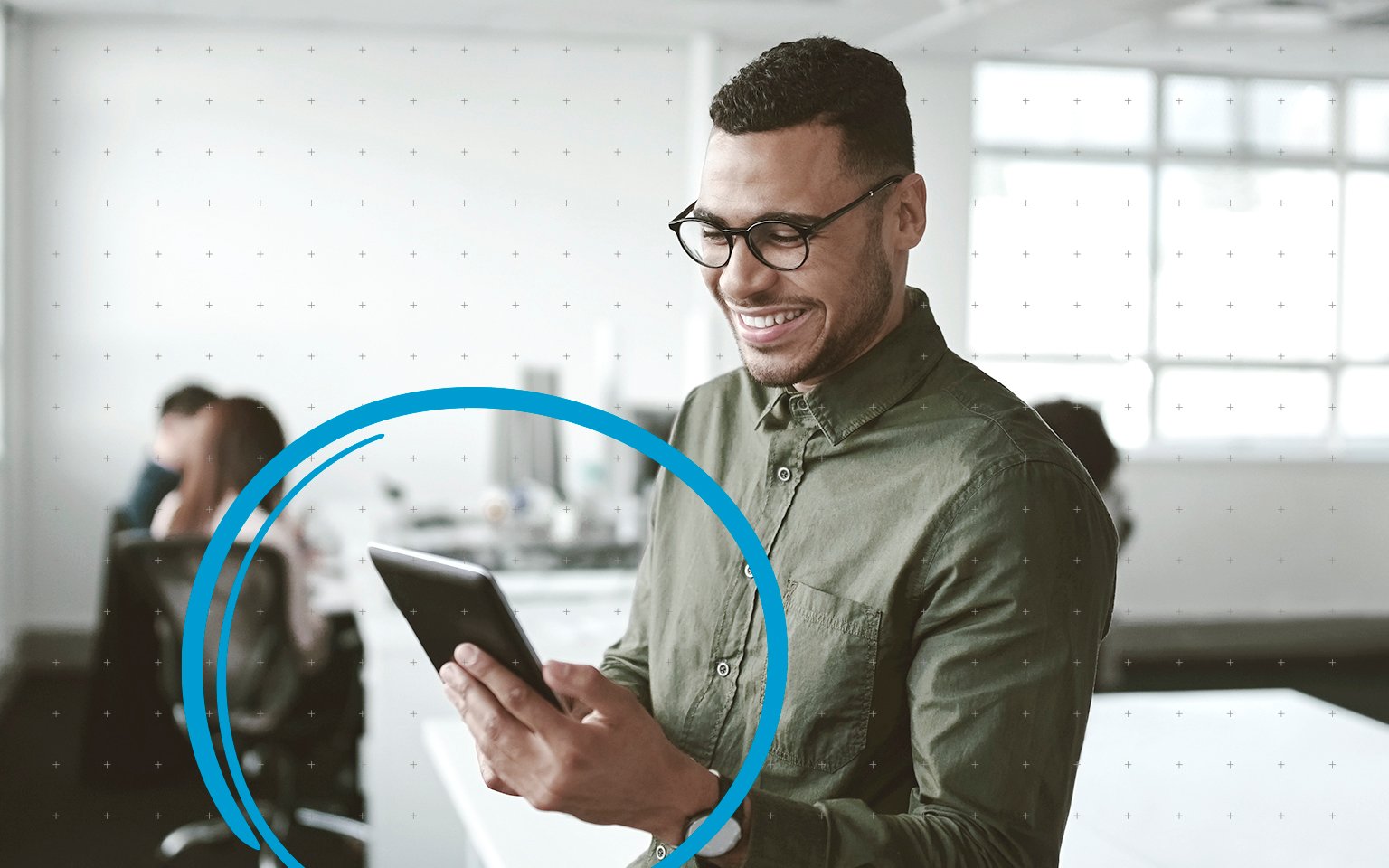 Man with phone and circle gesture