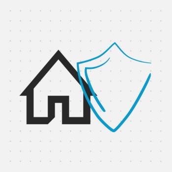 Common cybersecurity threats when working at home home icon with security gesture